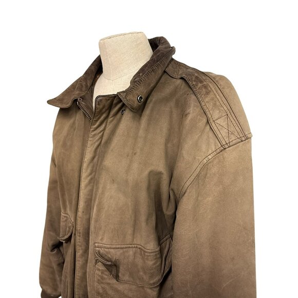 Vintage Midway Brown Genuine Leather Bomber Jacket Size 42 With Front Pockets an - Picture 8 of 16